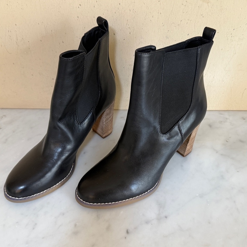 NIB C. Wonder Black Ankle Boots with Wooden Heel